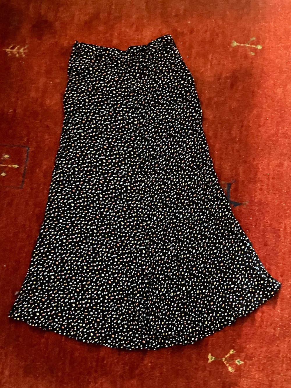 Reformation Black Midi Skirt with Tiny White Dot Print